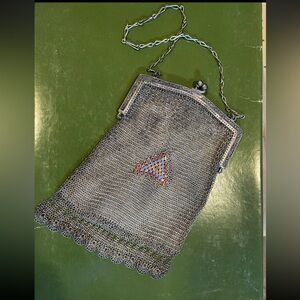 Antique 1920s Vintage Silver Meshes Whiting and Davis Purse with Fringe